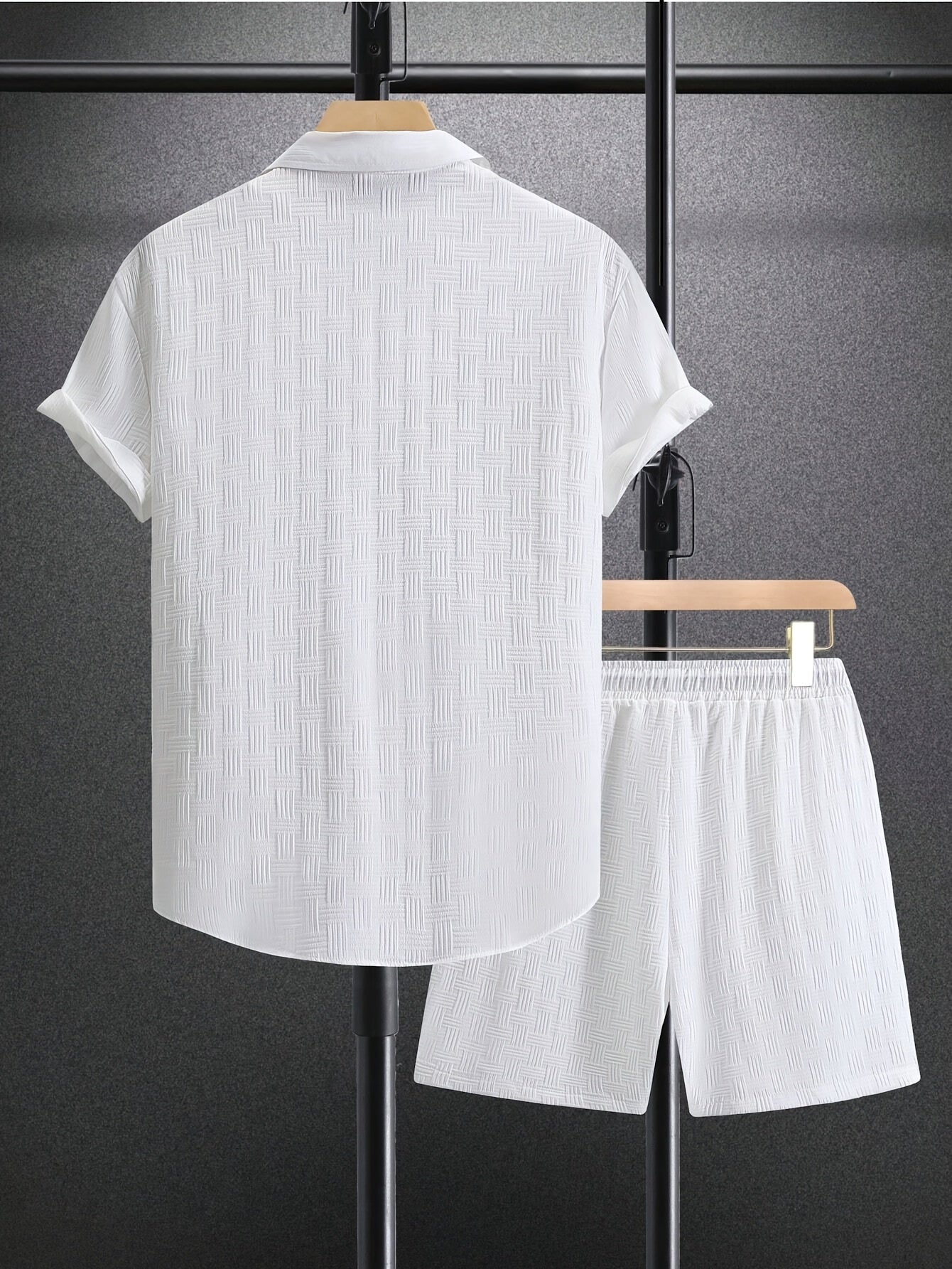 Men's lightweight summer beach set: casual short sleeved button up shirt and elastic waisted shorts - polyester fiber blend, breathable fabric, ideal vacation clothing, beach casual clothing | short sleeved shirt | comfortabl