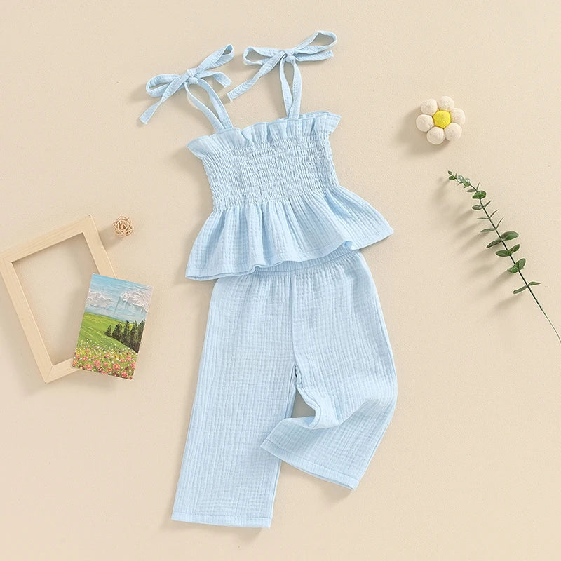 Suefunskry Toddler Girls 2Pcs Outfits Solid Color Sleeveless Camisole and Elastic Pants Set Baby Summer Clothes 6M-3Y