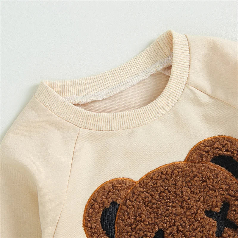 1-5 Years Kid Boys Girls 2Pcs Tracksuit Suits Fall Baby Plush Cartoon Bear Long Sleeves Sweatshirt Top + Elastic Waist Pants