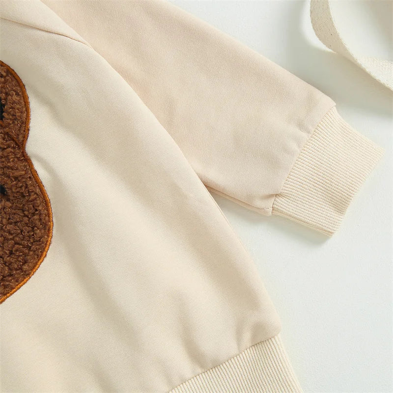 1-5 Years Kid Boys Girls 2Pcs Tracksuit Suits Fall Baby Plush Cartoon Bear Long Sleeves Sweatshirt Top + Elastic Waist Pants
