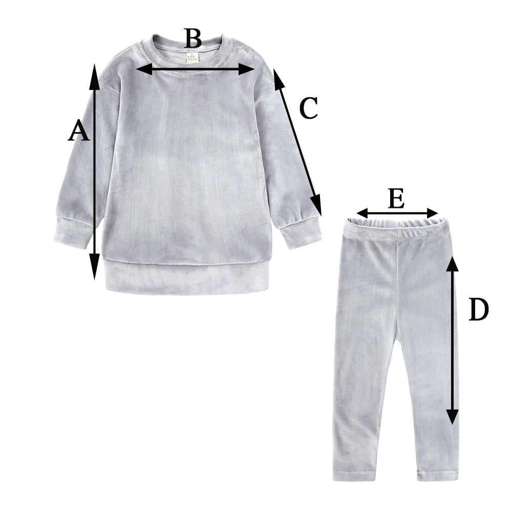 2024 Spring Kids Girl Velvet Suit Long Sleeve Pants Solid Clothes For Infant Toddler Boy Pullover Sweatshirt Set Teenage Outfits