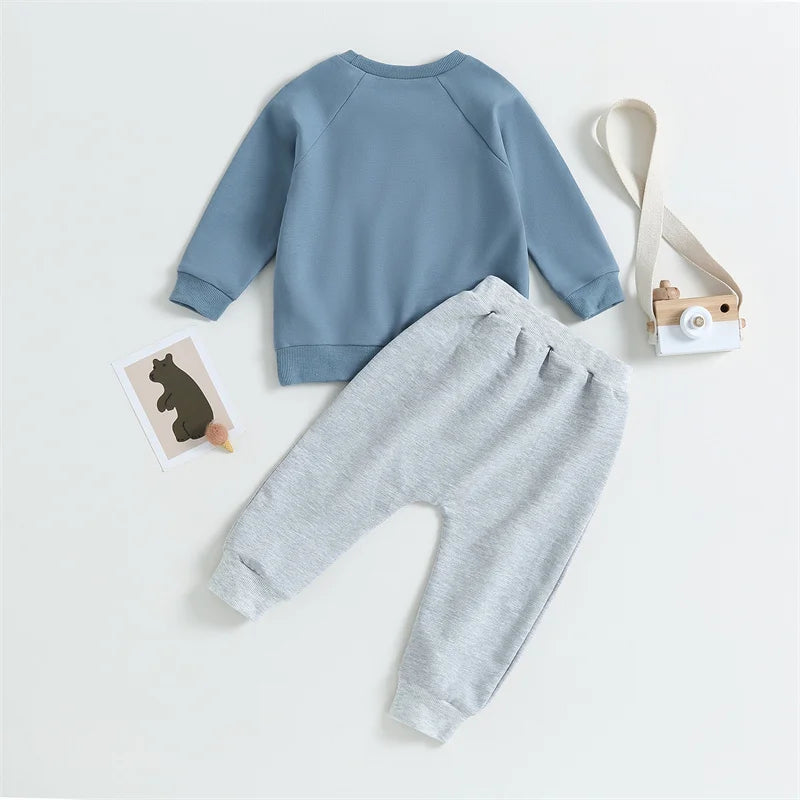 1-5 Years Kid Boys Girls 2Pcs Tracksuit Suits Fall Baby Plush Cartoon Bear Long Sleeves Sweatshirt Top + Elastic Waist Pants