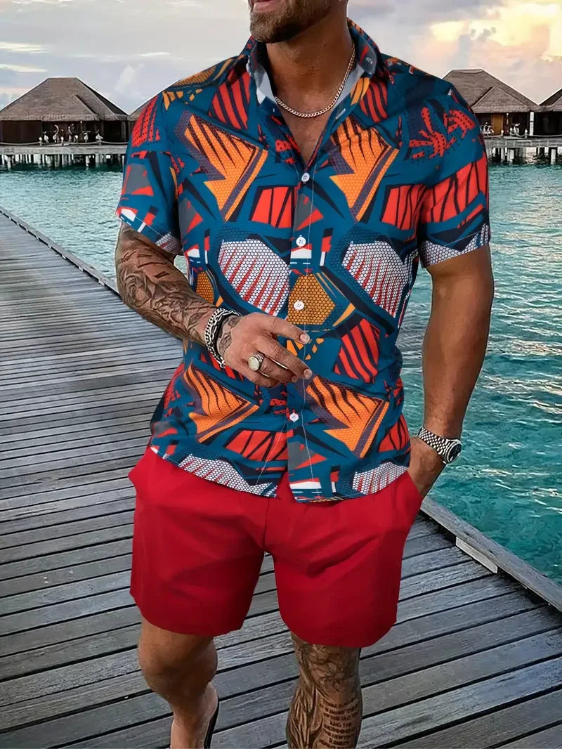 Men Shirt Sets 3d Printed Retro Floral Short Sleeve Casual Oversized Beach Shorts Summer Streetwear Hawaiian Suits Clothing