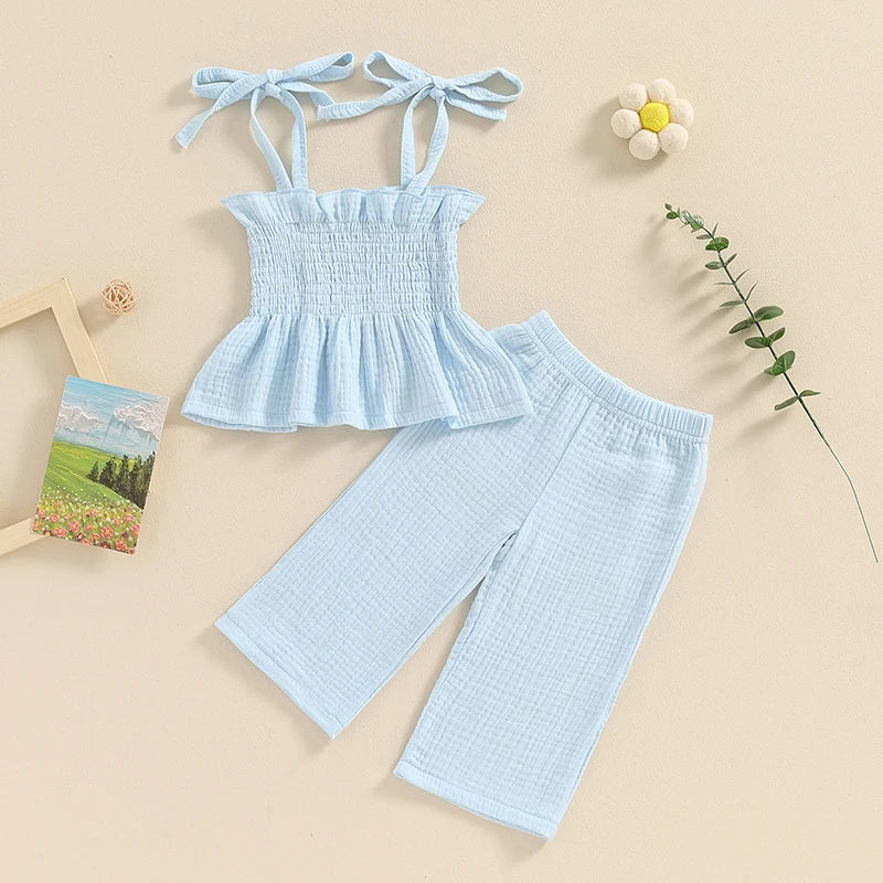 Suefunskry Toddler Girls 2Pcs Outfits Solid Color Sleeveless Camisole and Elastic Pants Set Baby Summer Clothes 6M-3Y