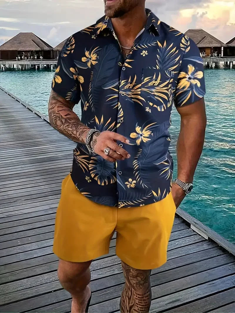 Men Shirt Sets 3d Printed Retro Floral Short Sleeve Casual Oversized Beach Shorts Summer Streetwear Hawaiian Suits Clothing