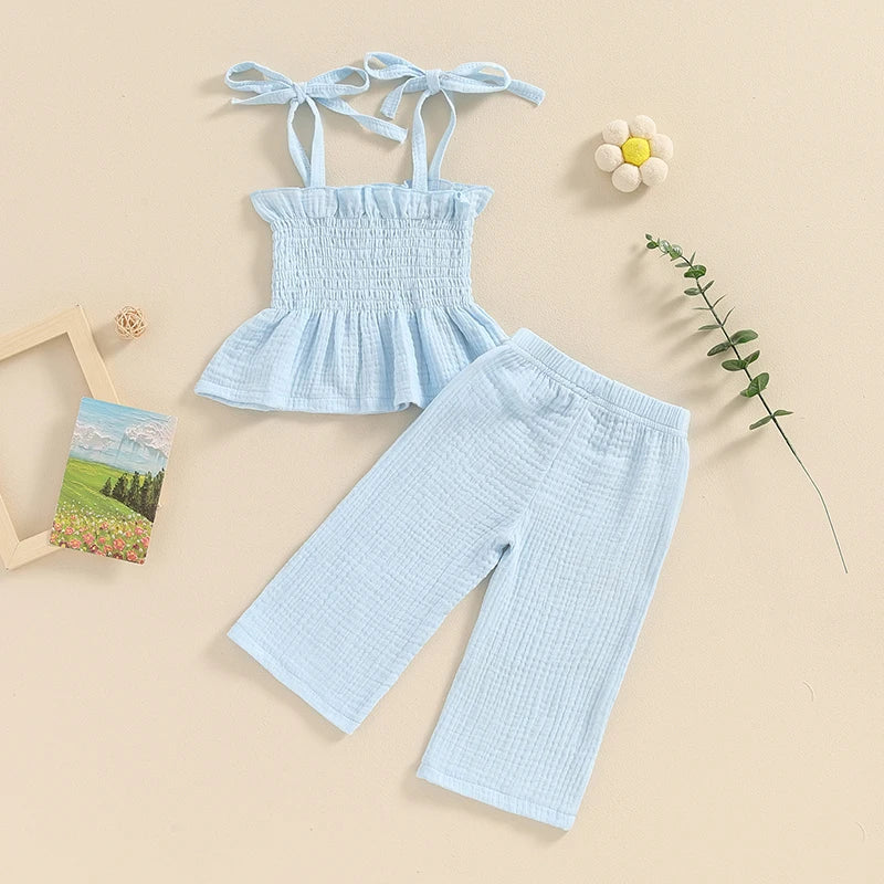 Suefunskry Toddler Girls 2Pcs Outfits Solid Color Sleeveless Camisole and Elastic Pants Set Baby Summer Clothes 6M-3Y