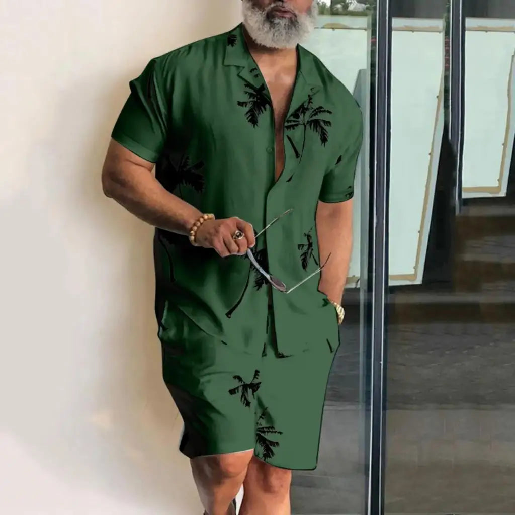 Men Shirt Sets 3d Print Coconut Tree Short Sleeve Casual Shirt Oversized Beach Shorts Summer Streetwear Hawaiian Suits Clothes