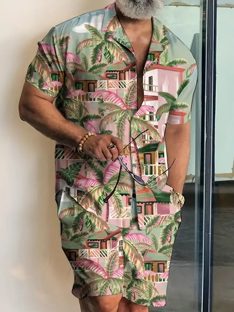 Men Shirt Sets 3d Printed Retro Floral Short Sleeve Casual Oversized Beach Shorts Summer Streetwear Hawaiian Suits Clothing