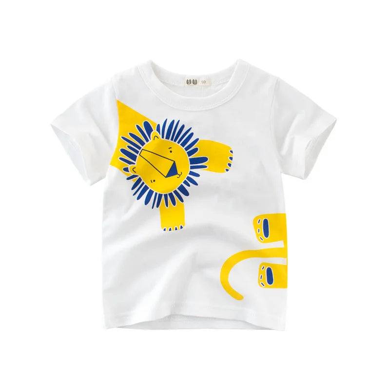 2024 Summer Kids Clothes Boys Girls Short Sleeve T-shirt Tops Children Dog Lion Giraffe Cartoon Animal Cotton Print T Shirt Tees