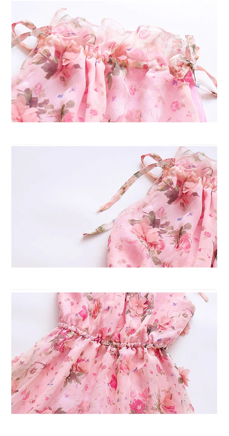 Bohemian Summer Girls Flower Dress Kids Girl Beach Dresses Chiffon Kids Dresses Floral Teenager Girls Clothes 6 8 10 12 14 Year
