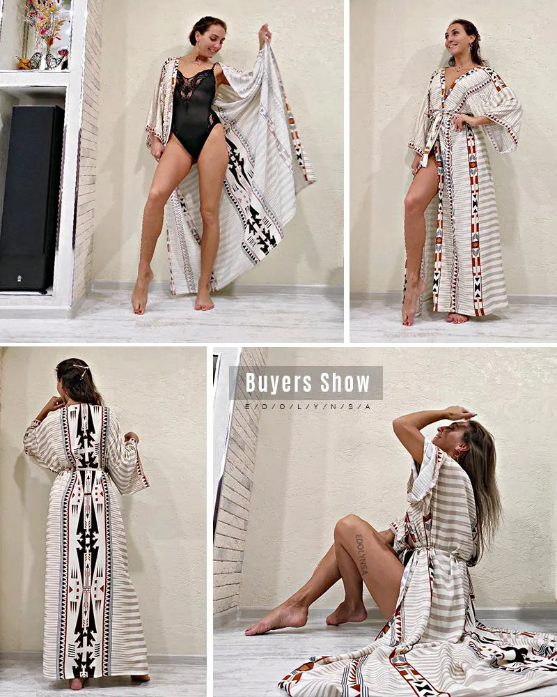Embroidery Kaftan Beach Tunic Beach Cover up Saida de Praia Swimsuit Women Bikini cover up Pareo Sarong Beachwear Q882