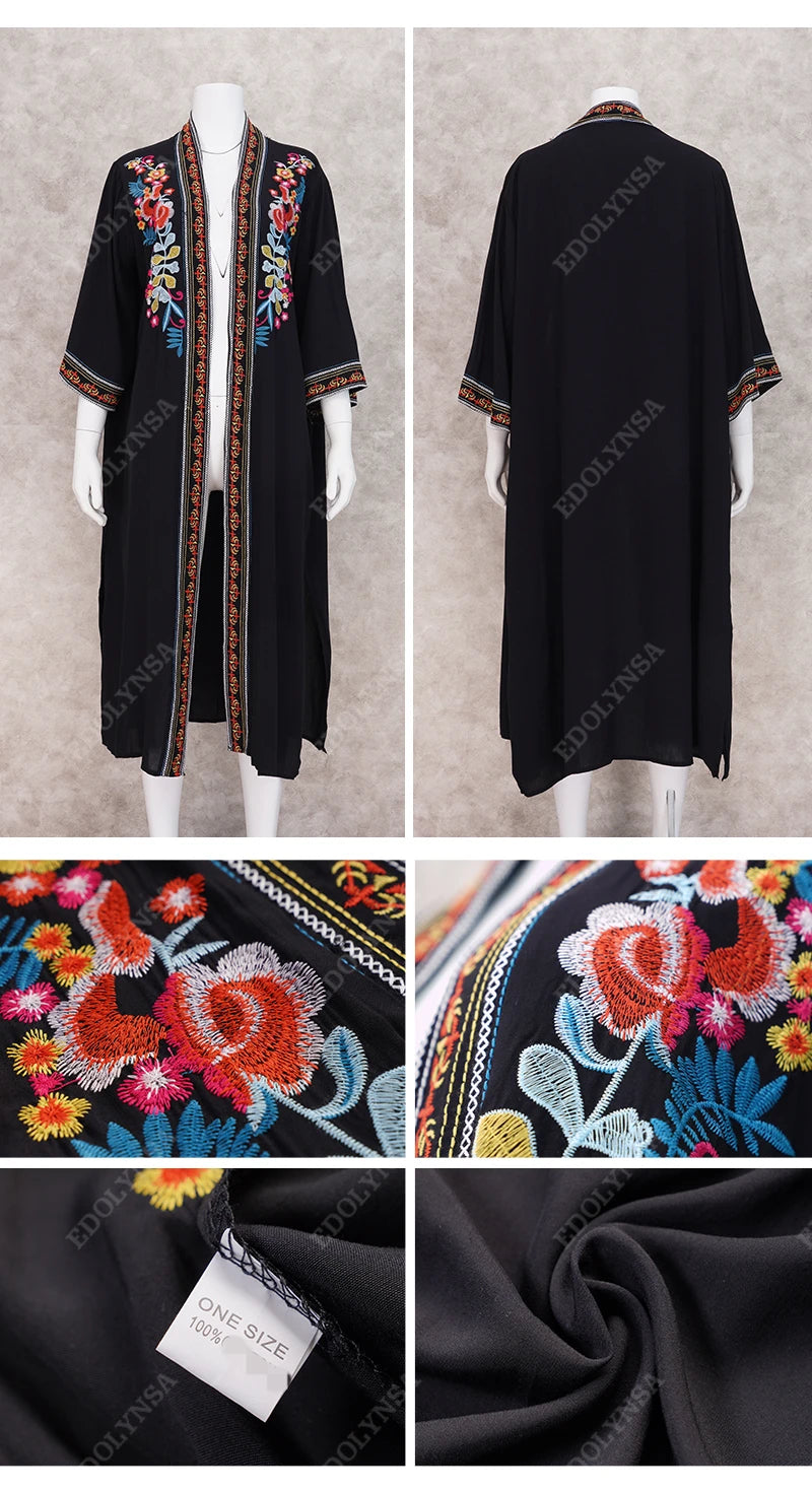Embroidery Kaftan Beach Tunic Beach Cover up Saida de Praia Swimsuit Women Bikini cover up Pareo Sarong Beachwear Q882