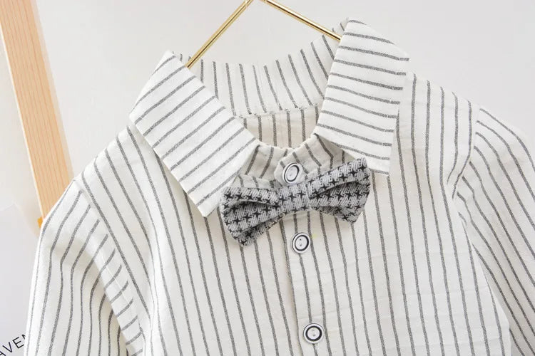 Children Kids Gentleman Clothing Suit Birthday Wedding Party Elegant Set Baby Boy Casual Wear Striped Shirt Vest Pants Costume
