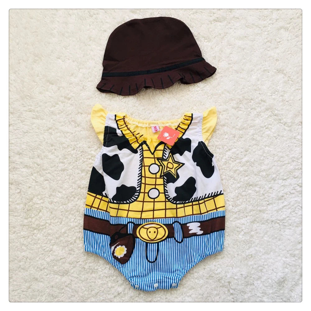 Umorden Infant Toddler Baby Cartoon Dinosaur Panda Chef Duck Cowboy Costume Summer Short Rompers Bodysuit Halloween Fancy Dress