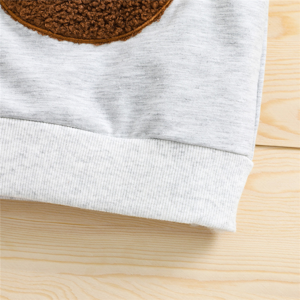 1-5 Years Kid Boys Girls 2Pcs Tracksuit Suits Fall Baby Plush Cartoon Bear Long Sleeves Sweatshirt Top + Elastic Waist Pants