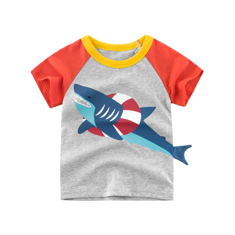 2024 Summer Children 3D Cartoon T-shirt for Boy Animal Printing Dinosaur Shark Boys T Shirt Girls Tops Tees Cartoon Kids Clothes
