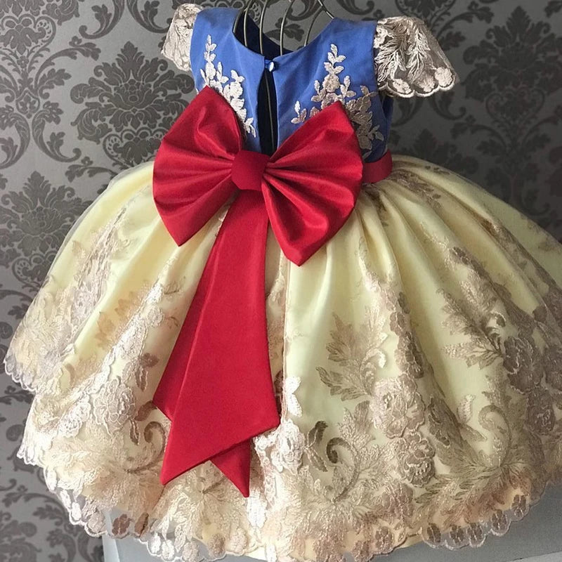 Snow White Princess Flower Dress for Baby Girls Kids Birthday Formal Gala Costumes Baby Girls Christmas Luxury Backless Clothes