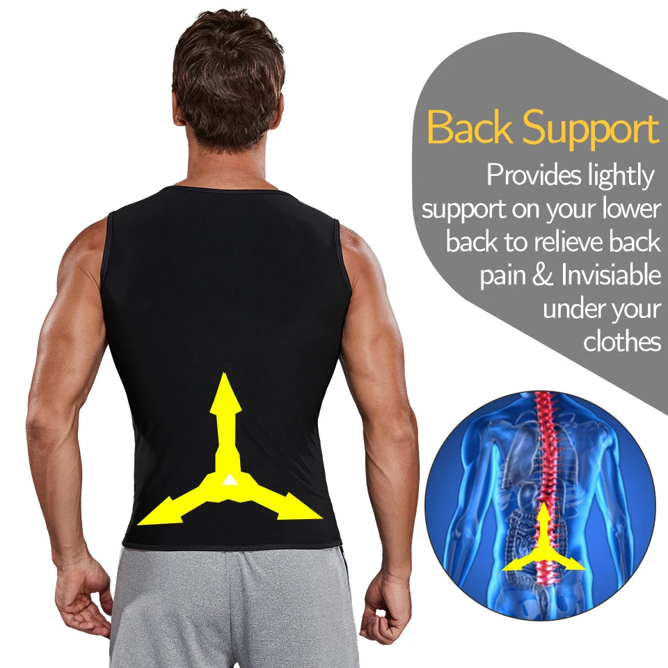 Men Sauna Sweat Vest Waist Trainer Corset Zipper Workout Tank Top Slimming Body Shaper Compression Shirt Weight Loss Fat Burner