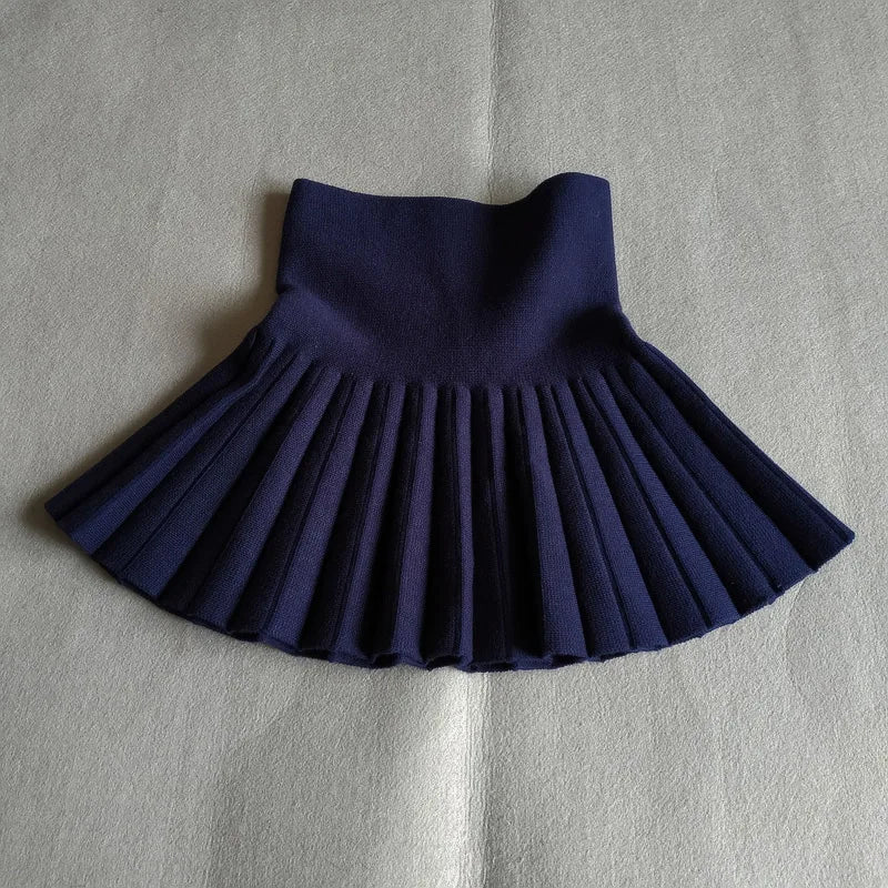 DE PEACH Winter Baby Girls Pleated Skirts Infant Kids Princess High Waist Knitted Mini Tutu Skirt Children Clothes 2-12Years