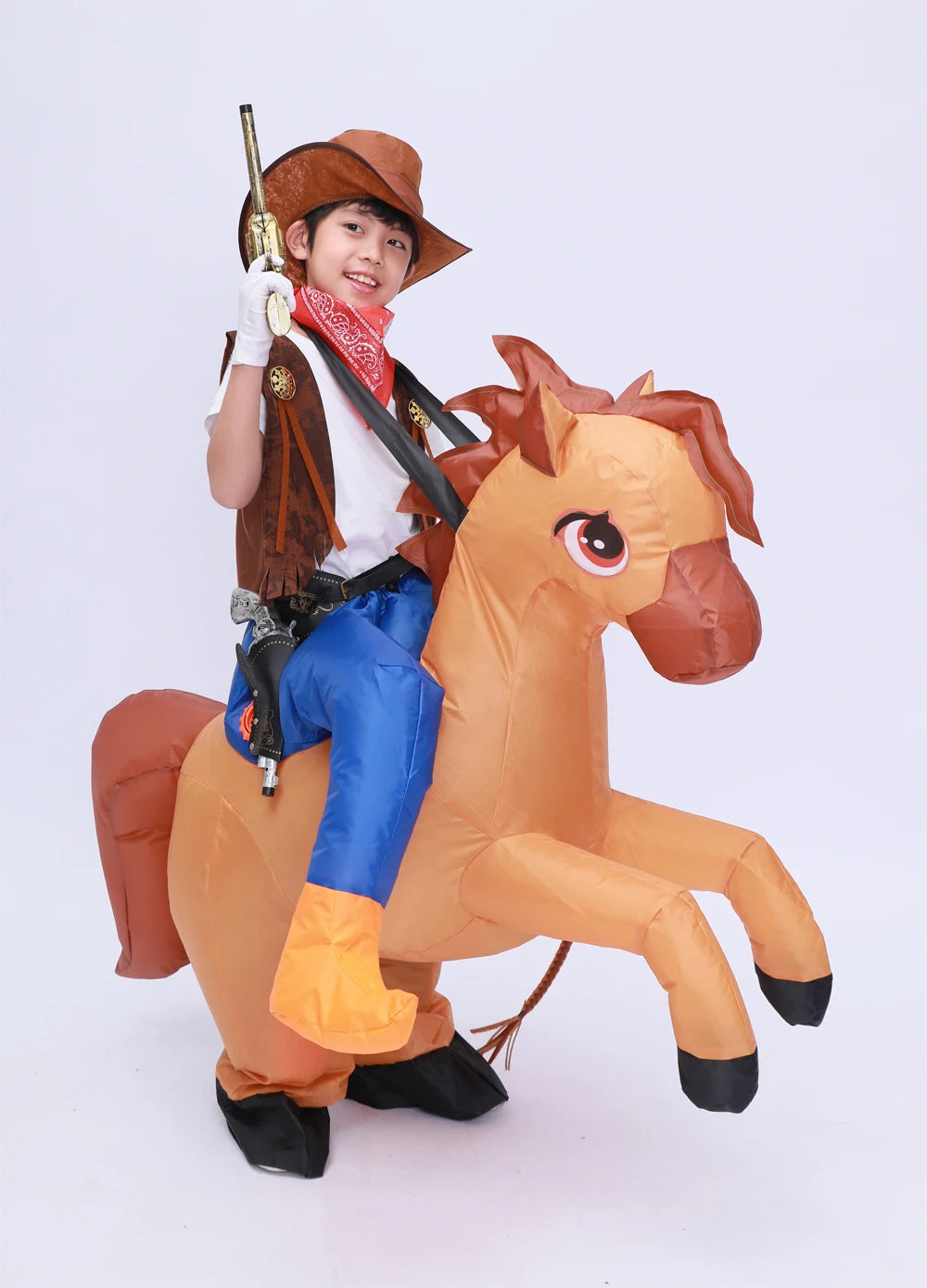Kids Child Inflatable Horse Costume Cosplay Girls Boys Cowboy Ride Horse Funny Halloween Purim Party Inflated Garment Disfraces