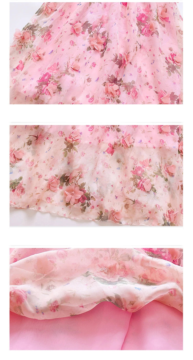 Bohemian Summer Girls Flower Dress Kids Girl Beach Dresses Chiffon Kids Dresses Floral Teenager Girls Clothes 6 8 10 12 14 Year