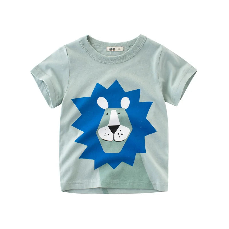 2024 Summer Kids Clothes Boys Girls Short Sleeve T-shirt Tops Children Dog Lion Giraffe Cartoon Animal Cotton Print T Shirt Tees