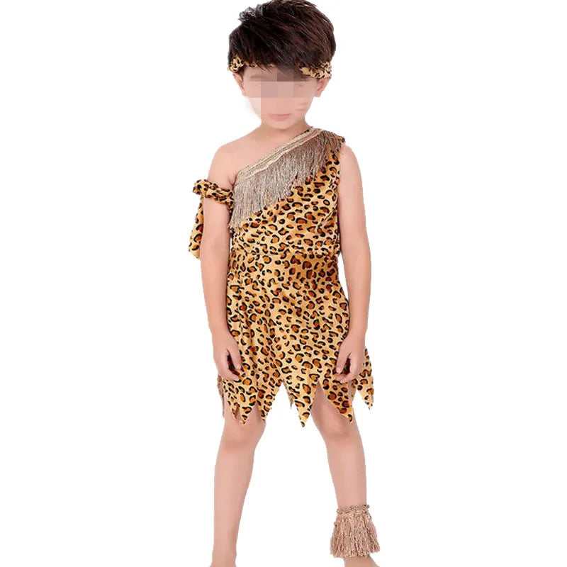 Boys Girls African Original Savage Children Wildman Cosplay Costumes Clothing Kids Party Props Halloween