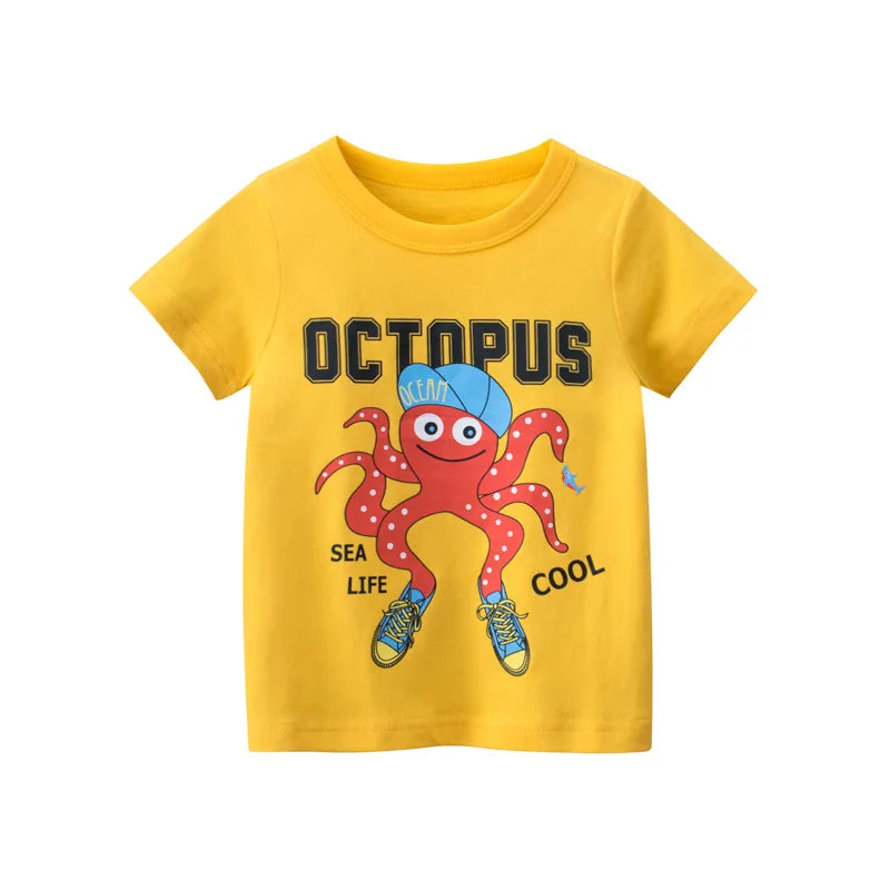 2024 Summer Cartoon Elephant T Shirt Boys Girls Animals Short Sleeve O-Neck T-Shirts Kids Clothes Toddler Cotton Tops