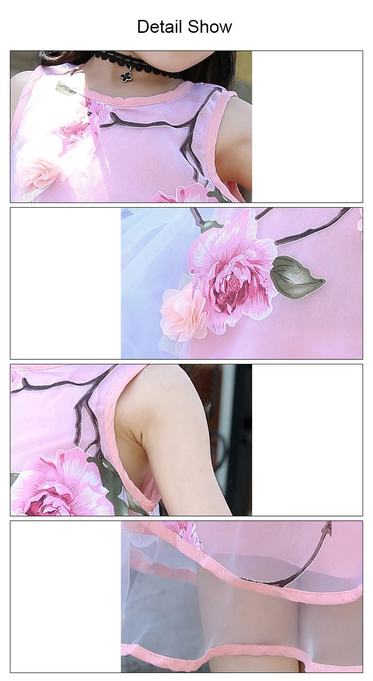 Bohemian Summer Girls Flower Dress Kids Girl Beach Dresses Chiffon Kids Dresses Floral Teenager Girls Clothes 6 8 10 12 14 Year