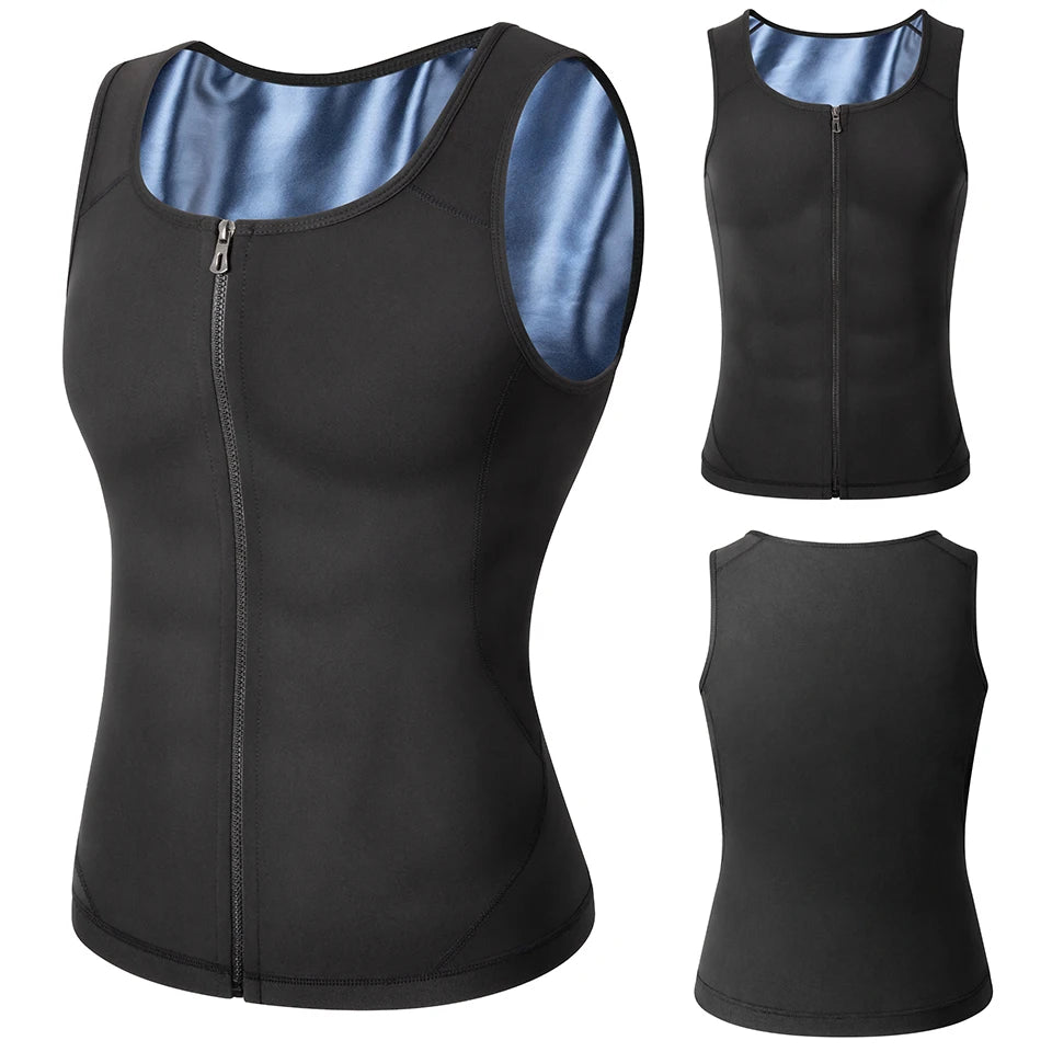 Men Sauna Sweat Vest Waist Trainer Corset Zipper Workout Tank Top Slimming Body Shaper Compression Shirt Weight Loss Fat Burner