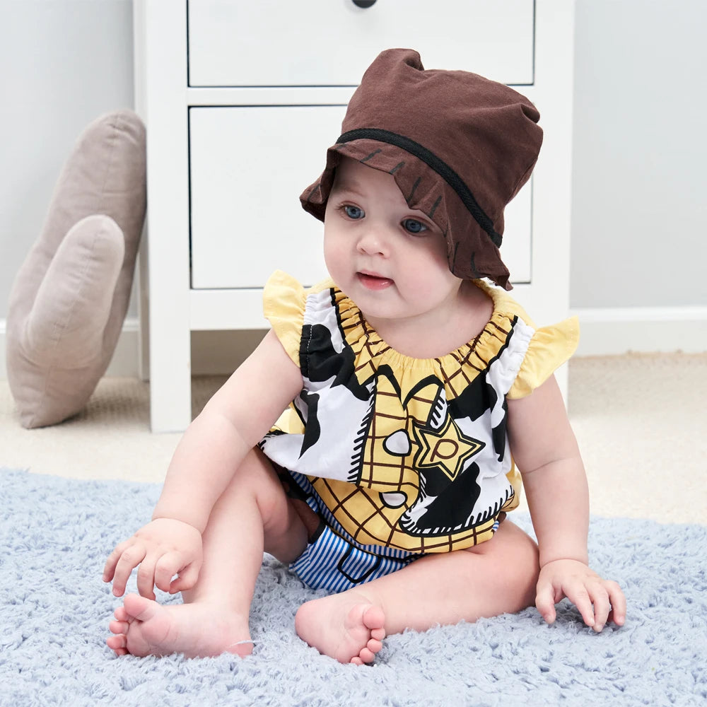 Umorden Infant Toddler Baby Cartoon Dinosaur Panda Chef Duck Cowboy Costume Summer Short Rompers Bodysuit Halloween Fancy Dress