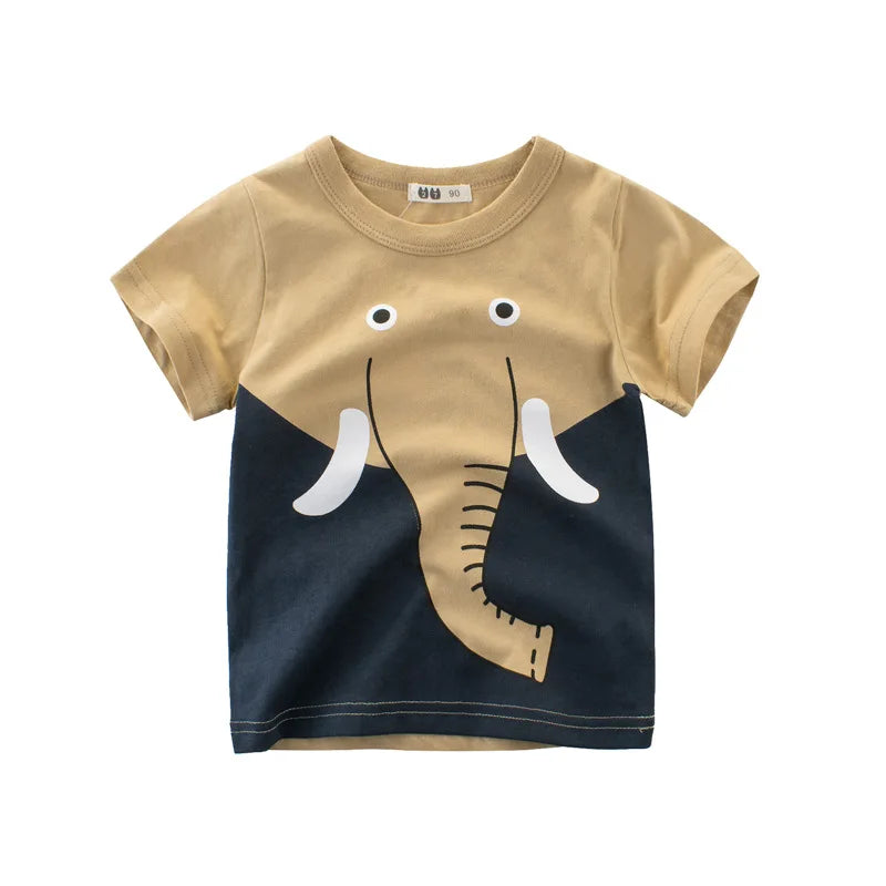 2024 Summer Kids Clothes Boys Girls Short Sleeve T-shirt Tops Children Dog Lion Giraffe Cartoon Animal Cotton Print T Shirt Tees