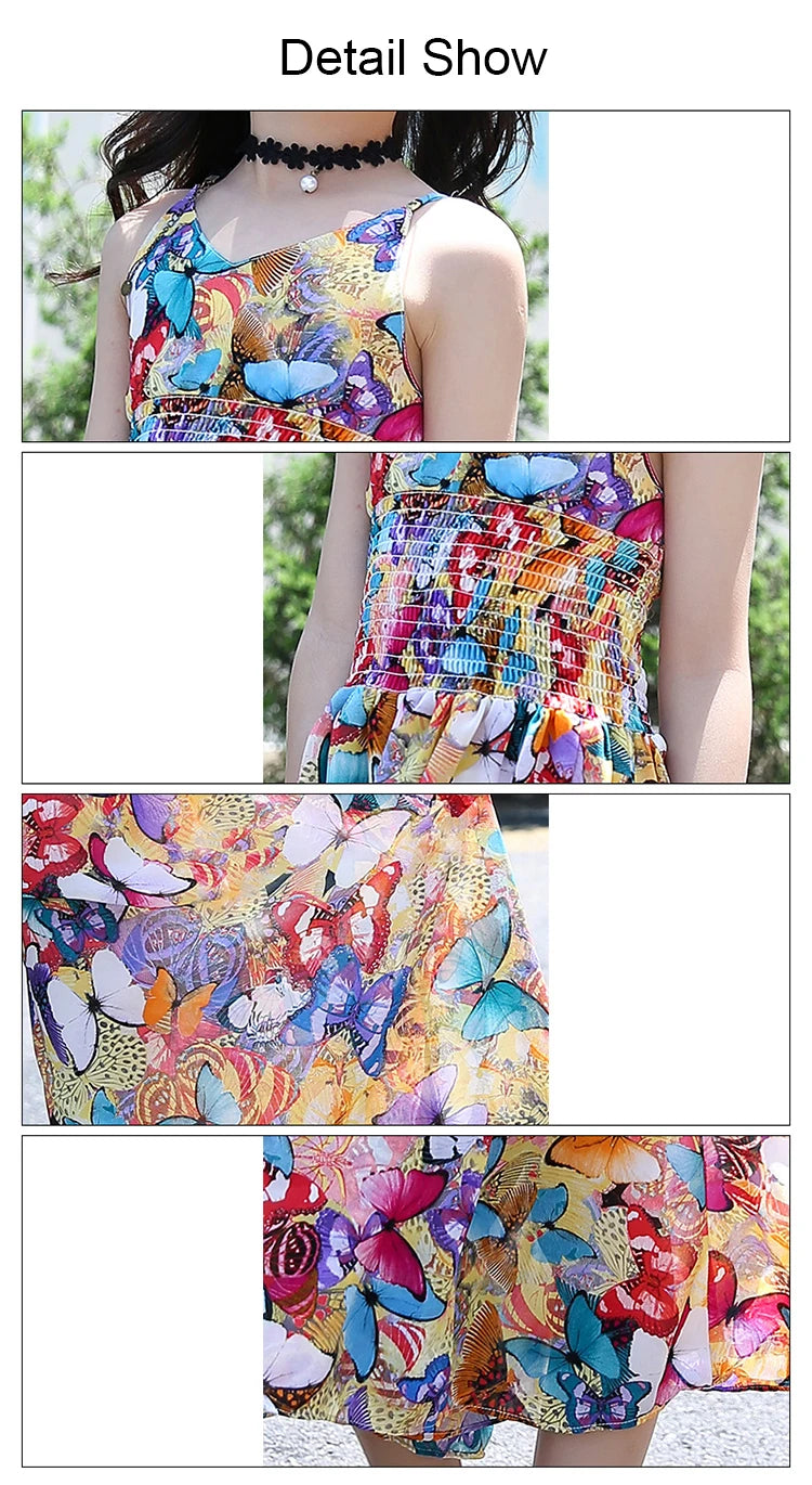 Bohemian Summer Girls Flower Dress Kids Girl Beach Dresses Chiffon Kids Dresses Floral Teenager Girls Clothes 6 8 10 12 14 Year