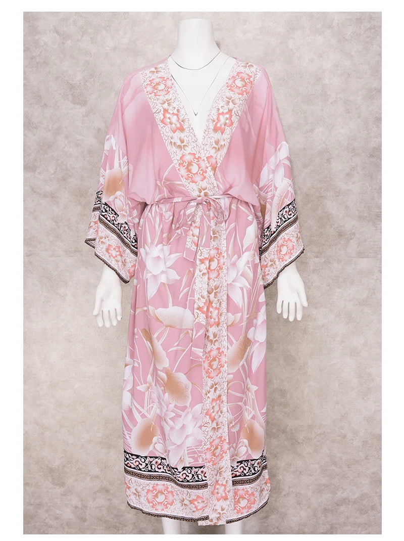 Embroidery Kaftan Beach Tunic Beach Cover up Saida de Praia Swimsuit Women Bikini cover up Pareo Sarong Beachwear Q882