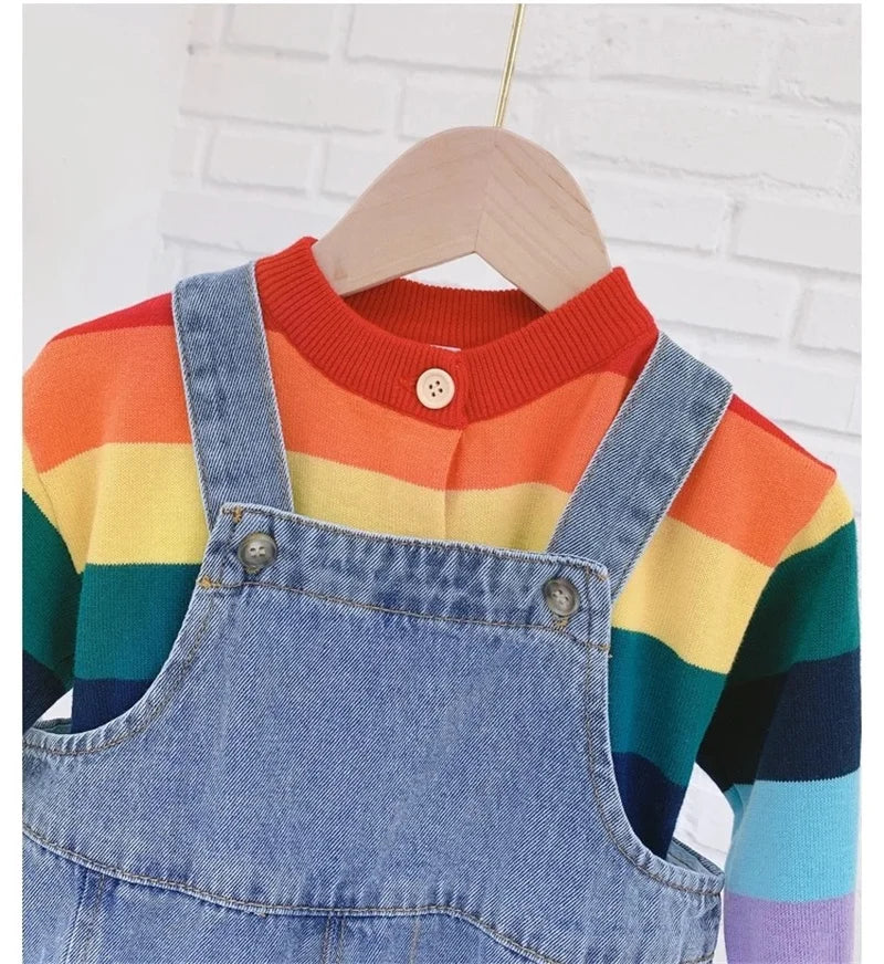 Korean style Spring Fall Kids Children Oversized Wide Leg Denim Overalls Baby Clothes Boys Girls Loose All-match Casual Pants