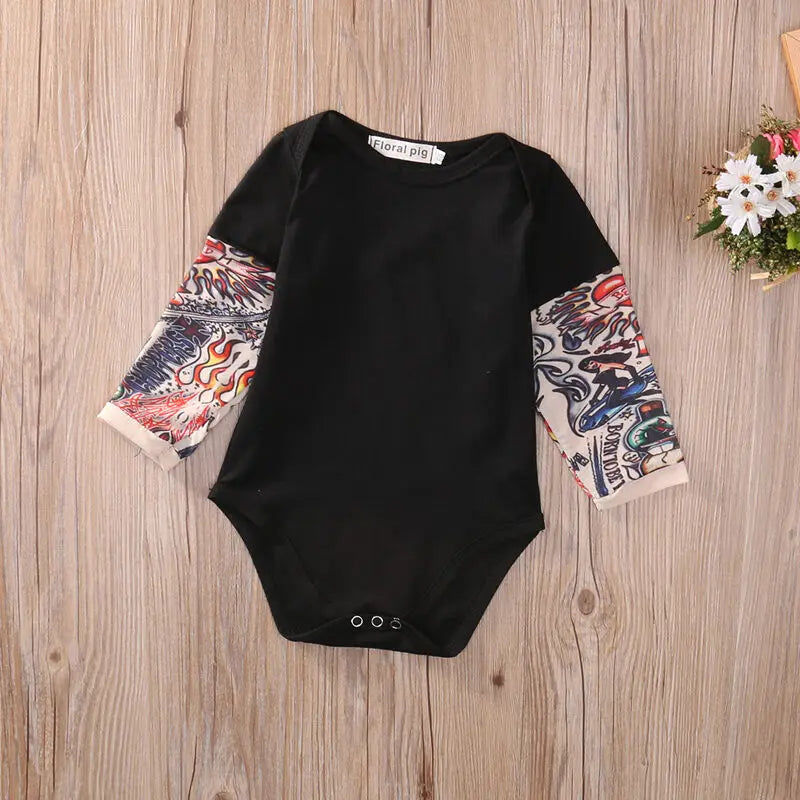 Baby Bodysuit Boys Girls Tattoo Printed Patchwork Jumpsuit Newborn Costume Casual Outfits Toddler Infant Kids Clothes Bodysuits