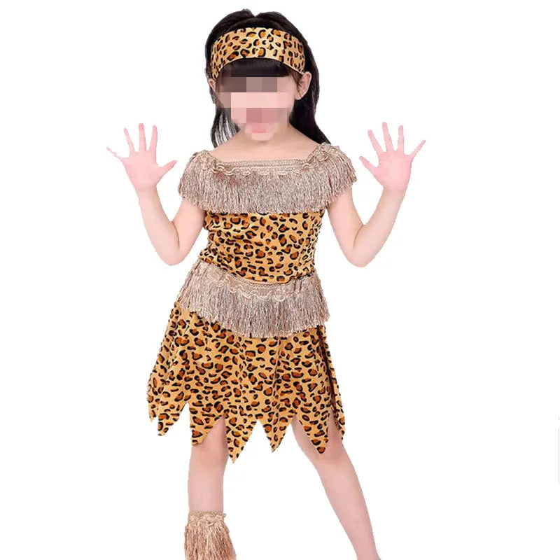 Boys Girls African Original Savage Children Wildman Cosplay Costumes Clothing Kids Party Props Halloween