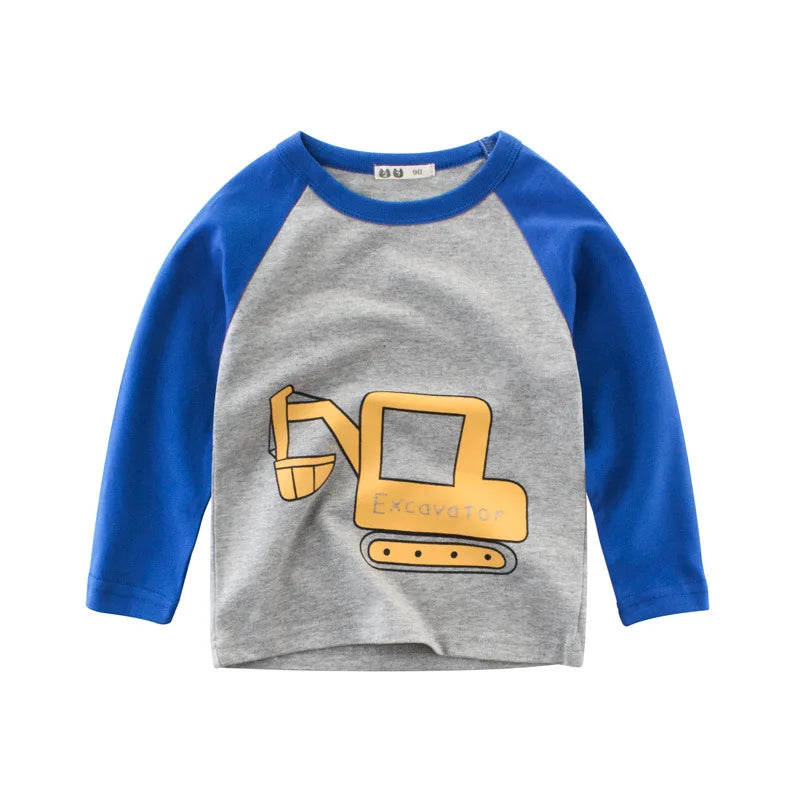 2024 Autumn T Shirt Cartoon Car T-shirt Boys Girls Baby Kids Clothes Cotton Long Sleeve Top for Boy Children's Clothing 2-9 Year