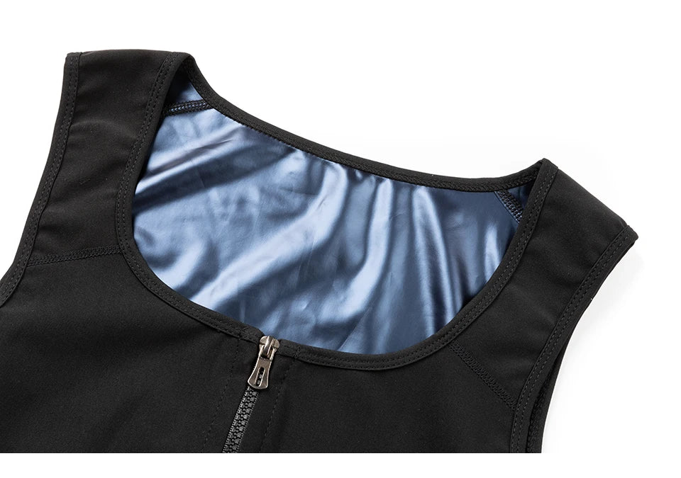 Men Sauna Sweat Vest Waist Trainer Corset Zipper Workout Tank Top Slimming Body Shaper Compression Shirt Weight Loss Fat Burner