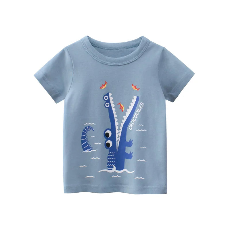 2024 Summer Cartoon Elephant T Shirt Boys Girls Animals Short Sleeve O-Neck T-Shirts Kids Clothes Toddler Cotton Tops