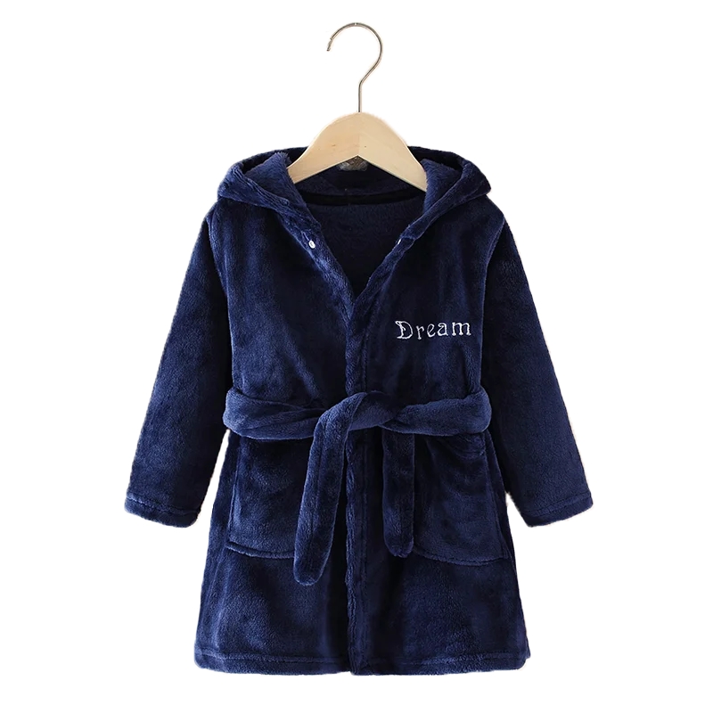 Boy and Girls Flannel Pajamas Robe Autumn and Winter Children Sleepwear Soft Hooded Kids Homewear 2-8 Years