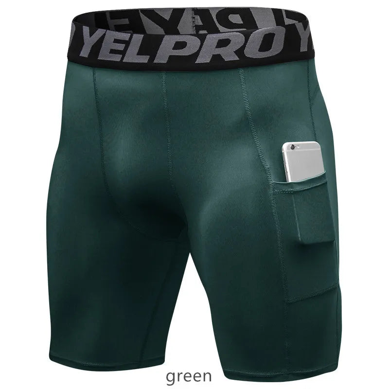 Men Compression Shorts Running Training Fitness Shorts Breathable Active Workout Underwear with Pocke