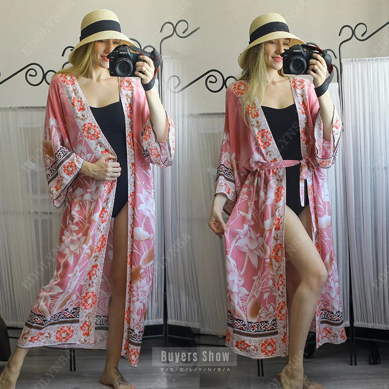 Embroidery Kaftan Beach Tunic Beach Cover up Saida de Praia Swimsuit Women Bikini cover up Pareo Sarong Beachwear Q882