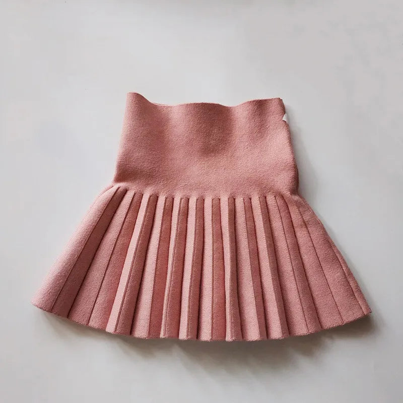 DE PEACH Winter Baby Girls Pleated Skirts Infant Kids Princess High Waist Knitted Mini Tutu Skirt Children Clothes 2-12Years