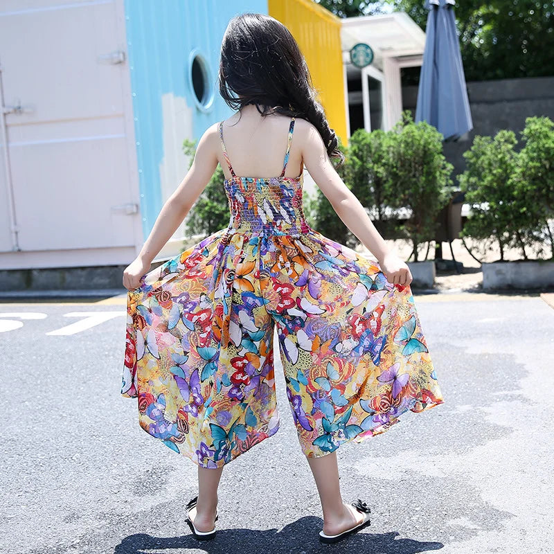 Bohemian Summer Girls Flower Dress Kids Girl Beach Dresses Chiffon Kids Dresses Floral Teenager Girls Clothes 6 8 10 12 14 Year