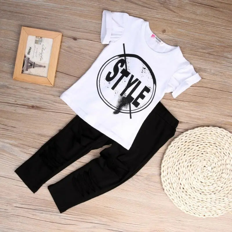 2PCS Kids Baby Girls Clothes Sets 2-7Y Summer T-shirt Tops Pants Leggings 2Pcs Outfits Clothes