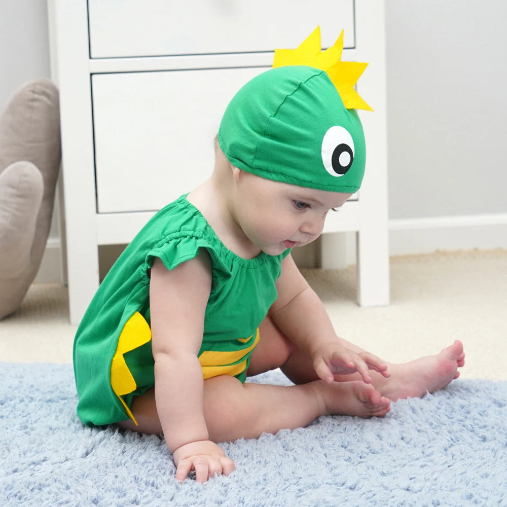 Umorden Infant Toddler Baby Cartoon Dinosaur Panda Chef Duck Cowboy Costume Summer Short Rompers Bodysuit Halloween Fancy Dress