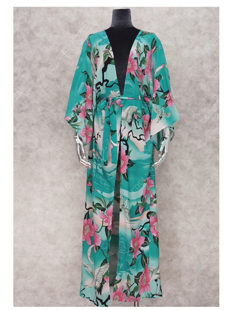 Embroidery Kaftan Beach Tunic Beach Cover up Saida de Praia Swimsuit Women Bikini cover up Pareo Sarong Beachwear Q882
