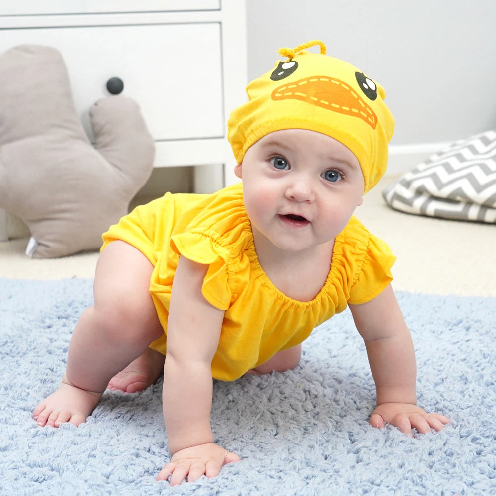 Umorden Infant Toddler Baby Cartoon Dinosaur Panda Chef Duck Cowboy Costume Summer Short Rompers Bodysuit Halloween Fancy Dress