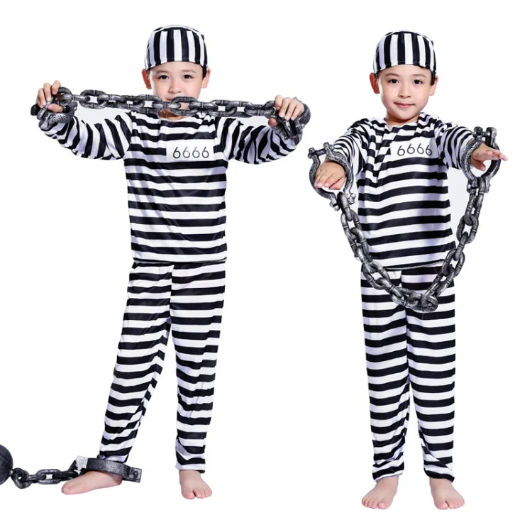 Umorden Carnival Party Halloween Prisoner Costume for Men Women Kids Child Family Violent Prisoner Costumes Fancy Dresses Set